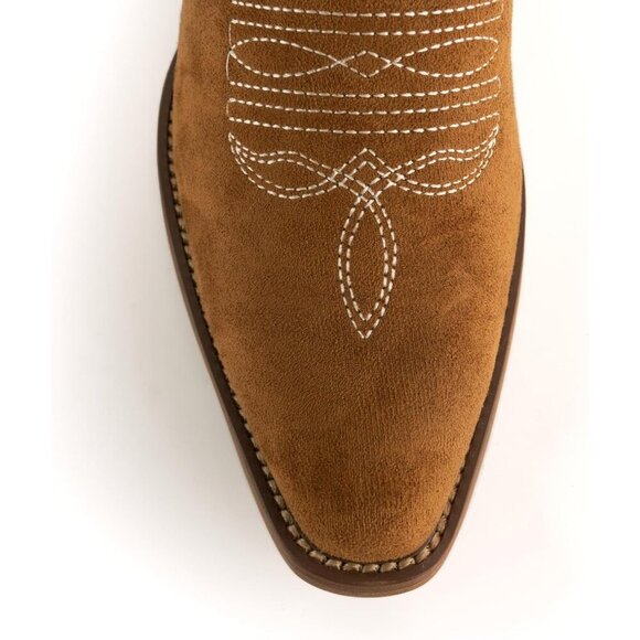 Women's Brown Mid Calf Cowgirl Western Boots Embroidered Suede Pull On - Picture 8 of 8
